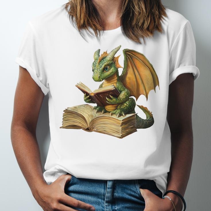 Dragon Bookworm Reading Book Graphic Unisex Jersey T-Shirt Dragon Bookworm Reading Book Graphic Unisex Jersey T-Shirt