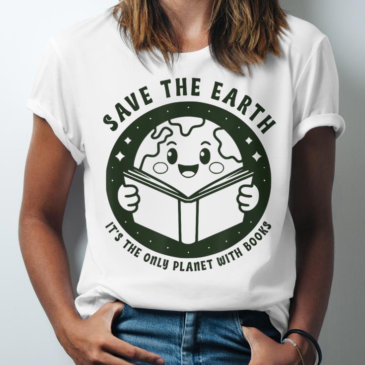 Earth Day 2025 Save Earth It´s Only Planet With Books Reader Unisex Jersey T-Shirt