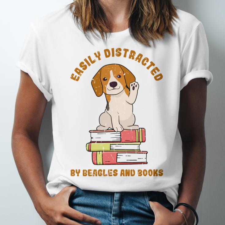 Easily Distracted By Beagles And Books Beagle Dog Unisex Jersey T-Shirt Easily Distracted By Beagles And Books Beagle Dog Unisex Jersey T-Shirt