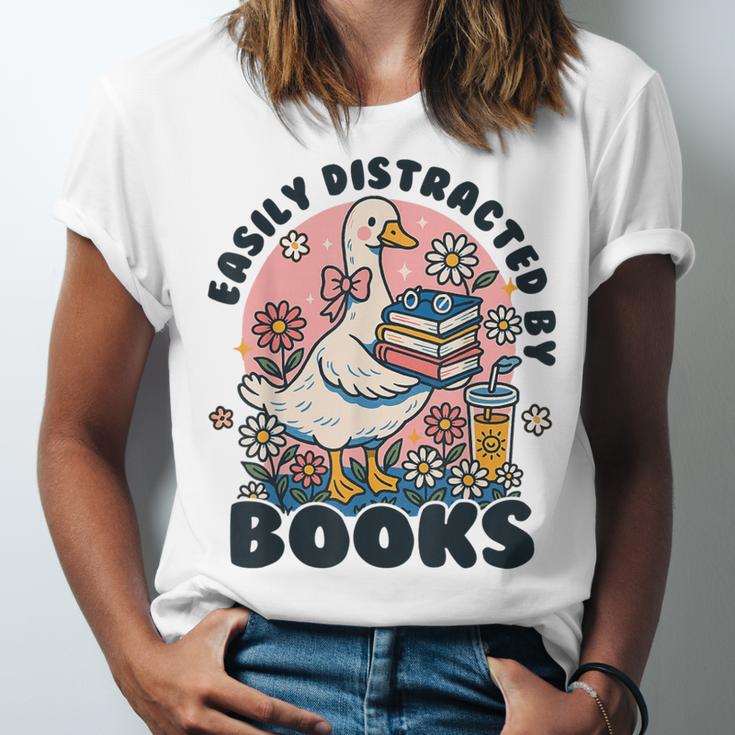 Easily Distracted By Books Read Goose Lover Bookworm Reading Unisex Jersey T-Shirt Easily Distracted By Books Read Goose Lover Bookworm Reading Unisex Jersey T-Shirt