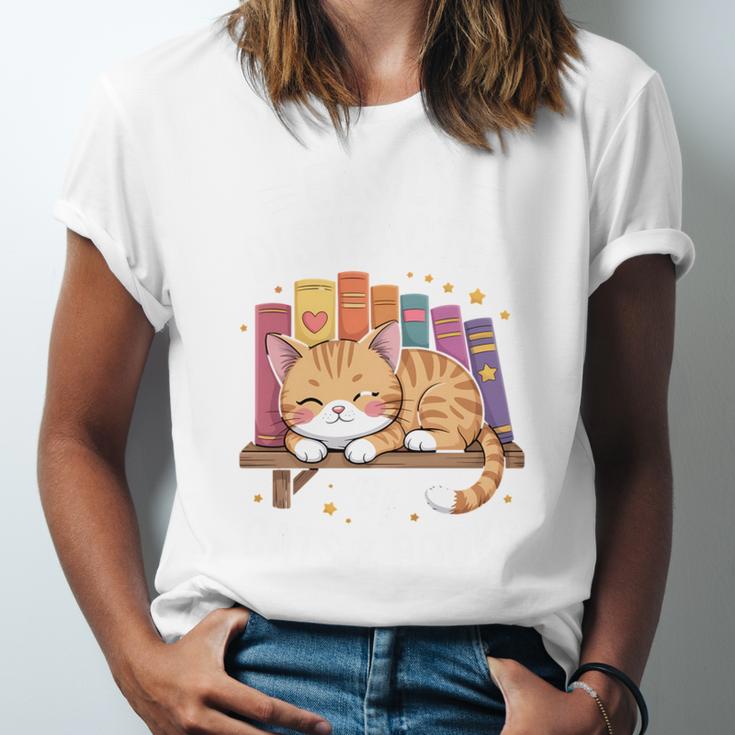 Easily Distracted By Cats And Books Cute Cat Sleeping Girls Unisex Jersey T-Shirt Easily Distracted By Cats And Books Cute Cat Sleeping Girls Unisex Jersey T-Shirt