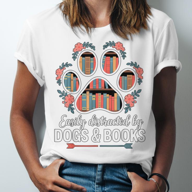 Easily Distracted By Dogs And Books Reading Unisex Jersey T-Shirt