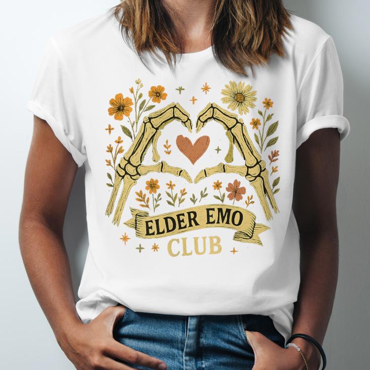 Elder Emo Club Skeleton Hands Heart Nostalgia Unisex Jersey T-Shirt
