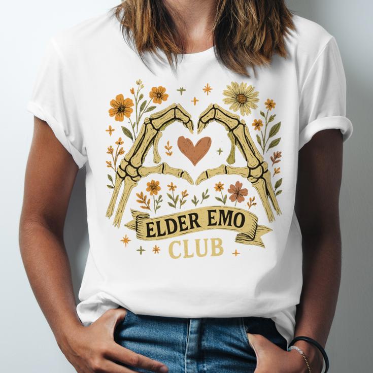 Elder Emo Club Skeleton Hands Heart Nostalgia Unisex Jersey T-Shirt Elder Emo Club Skeleton Hands Heart Nostalgia Unisex Jersey T-Shirt