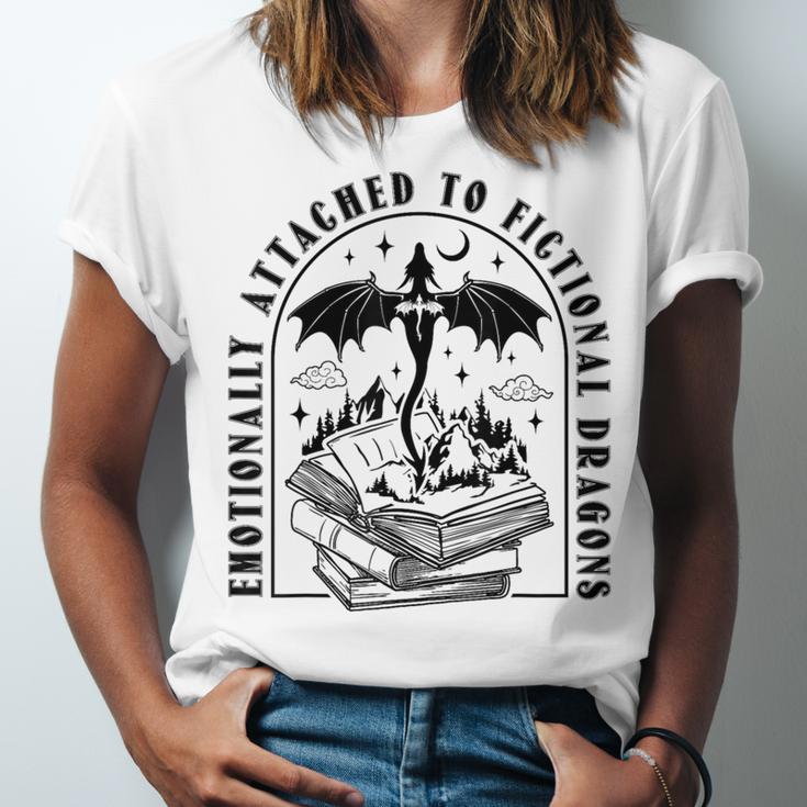 Emotionally Attached To Fictional Dragons Books Lover Unisex Jersey T-Shirt