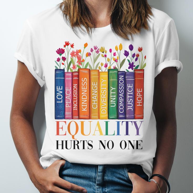 Equality Hurts No One LGBTQ Pride Books And Flowers Unisex Jersey T-Shirt Equality Hurts No One LGBTQ Pride Books And Flowers Unisex Jersey T-Shirt