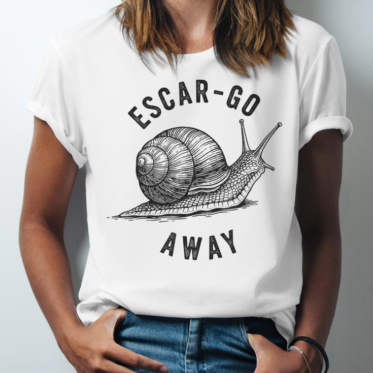 Escar Go Away Snail Vintage French Pun Introvert Humor Unisex Jersey T-Shirt Escar Go Away Snail Vintage French Pun Introvert Humor Unisex Jersey T-Shirt