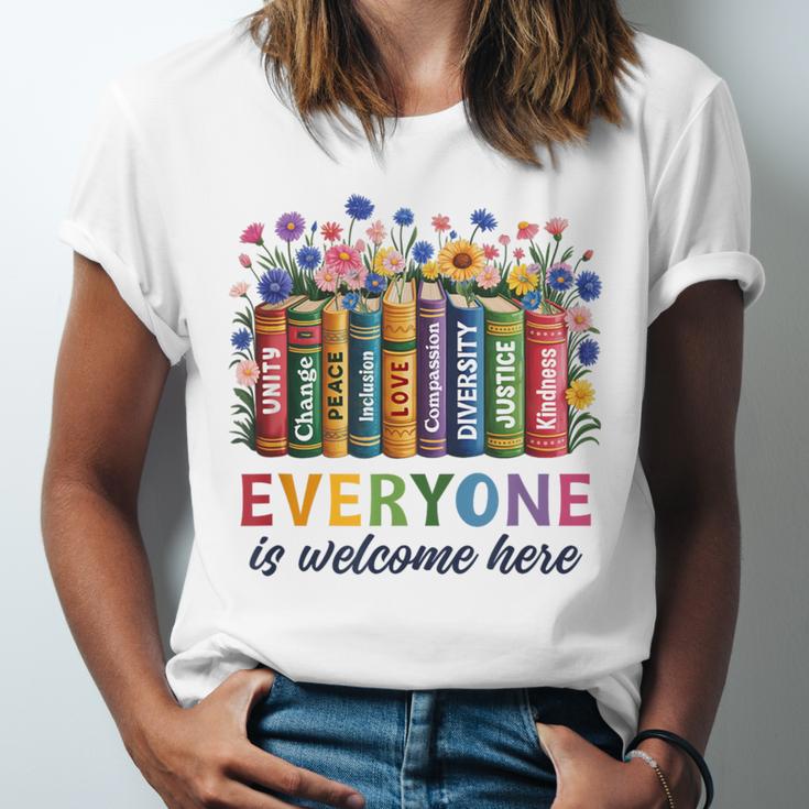 Everyone Is Welcome Here Floral Book LGBT Pride Equality Unisex Jersey T-Shirt