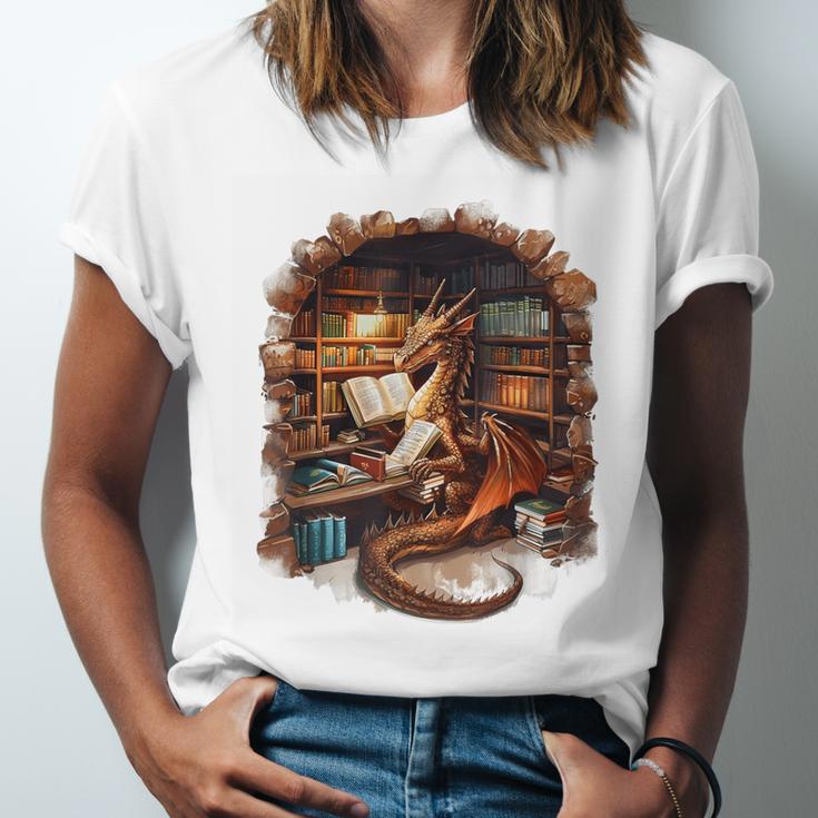 Fantasy Dragon Reading Book Lover Unisex Jersey T-Shirt