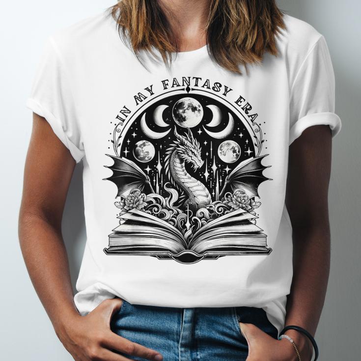 In My Fantasy Era Books Dragon & Moon Bookish Bookworm Unisex Jersey T-Shirt