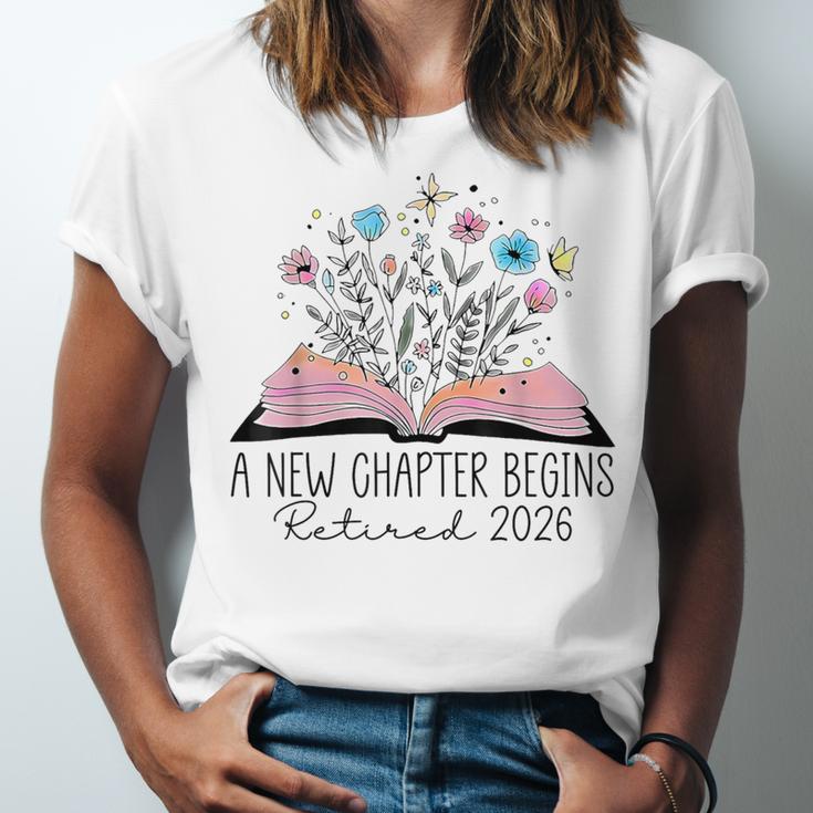 Floral Book A New Chapter Begins Retired 2026 Retirement Unisex Jersey T-Shirt