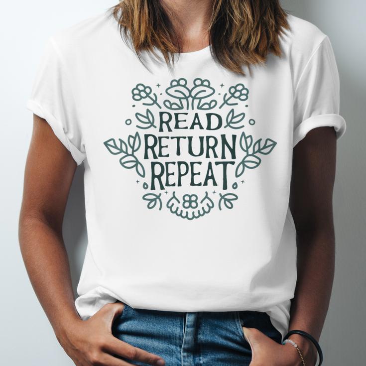 Floral “Read Return Repeat” Book Lovers Readers Librarians Unisex Jersey T-Shirt Floral “Read Return Repeat” Book Lovers Readers Librarians Unisex Jersey T-Shirt
