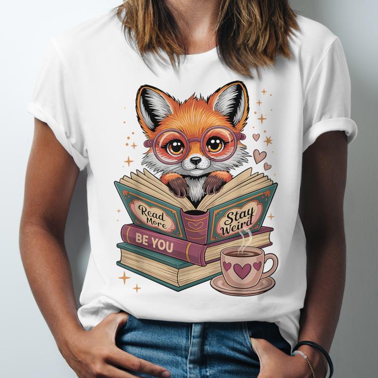 Fox Read Books Be Kind Stay Weird Reader Cute Nerd Bookworm Unisex Jersey T-Shirt Fox Read Books Be Kind Stay Weird Reader Cute Nerd Bookworm Unisex Jersey T-Shirt
