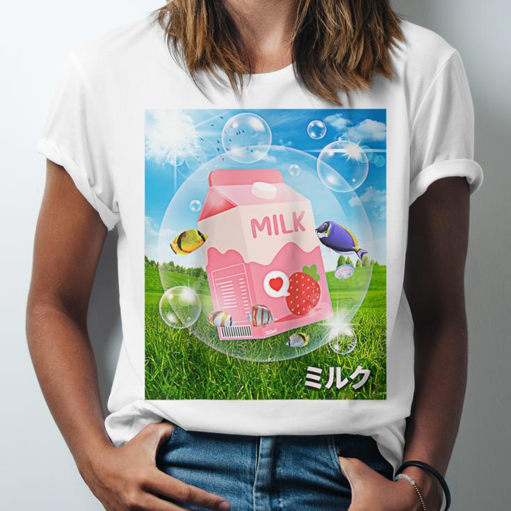 Frutiger Aero Aesthetic Tech Kawaii Strawberry Milk Fishes Raglan Baseball Tee Unisex Jersey T-Shirt Frutiger Aero Aesthetic Tech Kawaii Strawberry Milk Fishes Raglan Baseball Tee Unisex Jersey T-Shirt