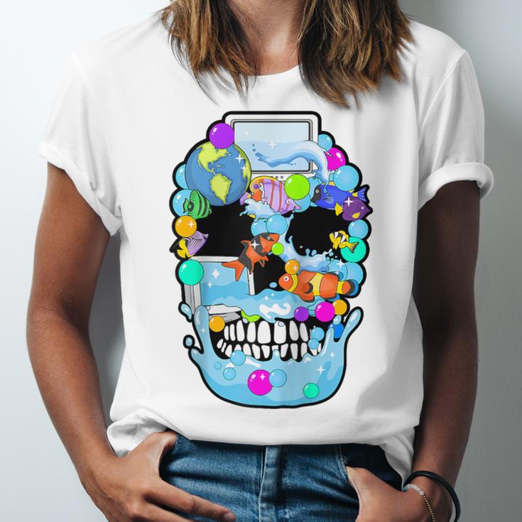 Frutiger Aero Aesthetic Tech Skull Computer Fishes Raglan Baseball Tee Unisex Jersey T-Shirt