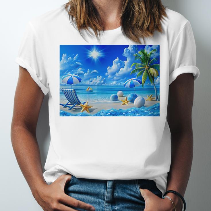 Frutiger Aero Beach Y2k Aesthetic Palm Tree Sand Ocean Premium Unisex Jersey T-Shirt