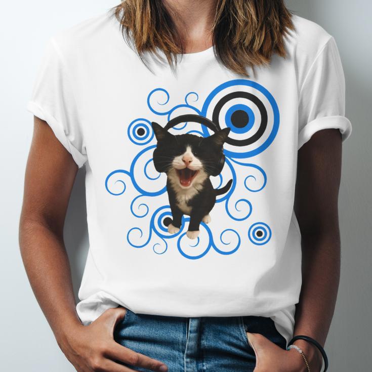 Frutiger Aero Cat Meme Headphone Kitty Cat Lover Unisex Jersey T-Shirt