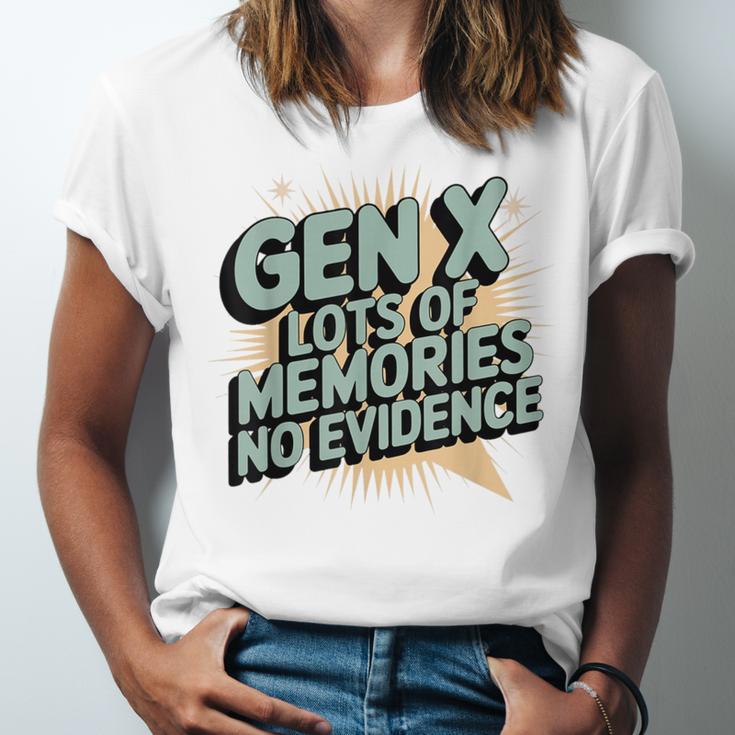 Gen X Lots Of Memories No Evidence Nostalgia Throwback Quote Unisex Jersey T-Shirt
