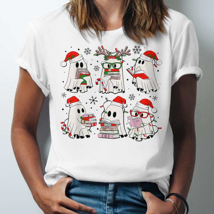 Ghost Book Reading Christmas Books Lover Teacher Kids Unisex Jersey T-Shirt Ghost Book Reading Christmas Books Lover Teacher Kids Unisex Jersey T-Shirt