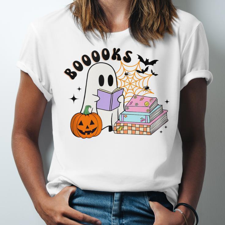 Ghost Reading Halloween Women Teacher Book Lover Unisex Jersey T-Shirt