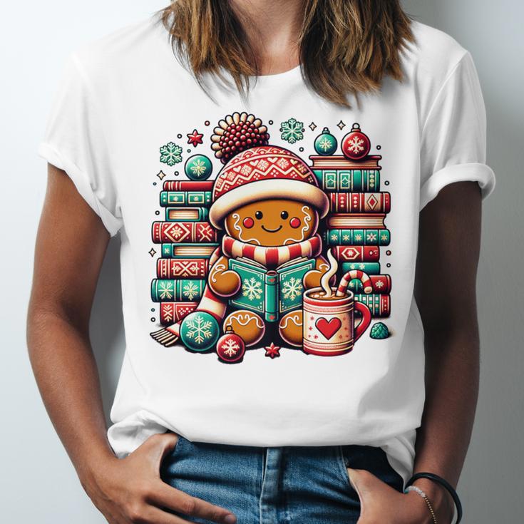 Gingerbread Reading Book Lovers Christmas Bookworm Librarian Premium Unisex Jersey T-Shirt Gingerbread Reading Book Lovers Christmas Bookworm Librarian Premium Unisex Jersey T-Shirt