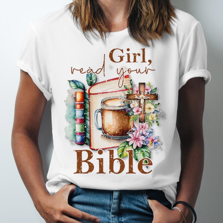 Girl Read Your Bible Christian Faith Jesus Book Unisex Jersey T-Shirt Girl Read Your Bible Christian Faith Jesus Book Unisex Jersey T-Shirt