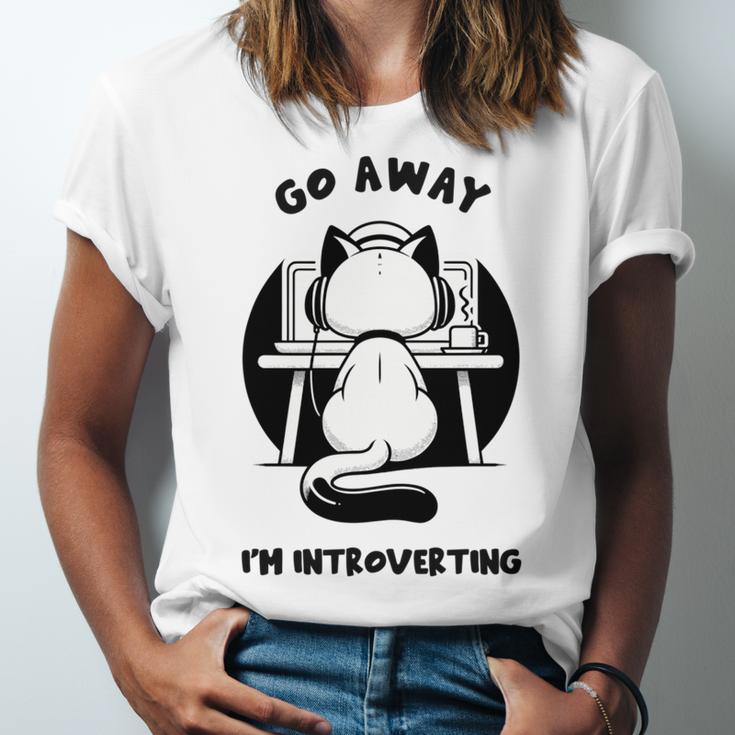 Go Away I'm Introverting Cat With Coffee Unisex Jersey T-Shirt