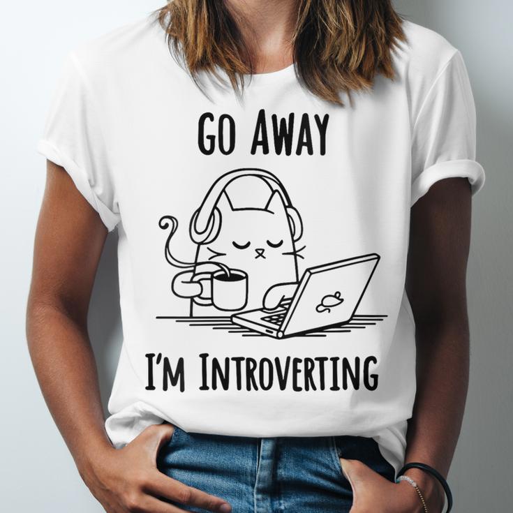 Go Away I'm Introverting Cat Introvert Anxiety Anxious Unisex Jersey T-Shirt