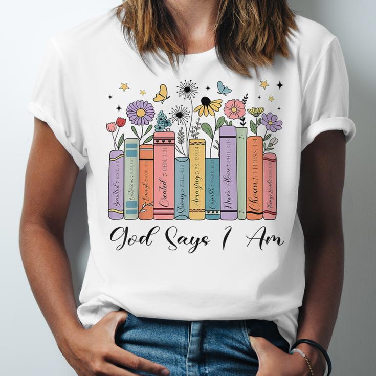 God Says I Am Floral Book Cute Christian Girl Teen Religious Unisex Jersey T-Shirt God Says I Am Floral Book Cute Christian Girl Teen Religious Unisex Jersey T-Shirt