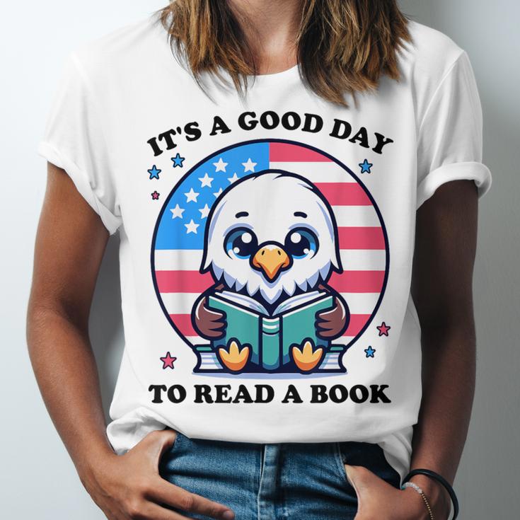 A Good Day To Read a Book Reading Eagle With American Flag Unisex Jersey T-Shirt A Good Day To Read a Book Reading Eagle With American Flag Unisex Jersey T-Shirt