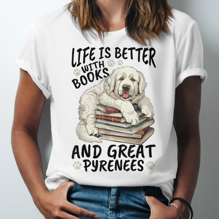Great Pyrenees Dog Breed Life Is Better With Books And Great Unisex Jersey T-Shirt Great Pyrenees Dog Breed Life Is Better With Books And Great Unisex Jersey T-Shirt