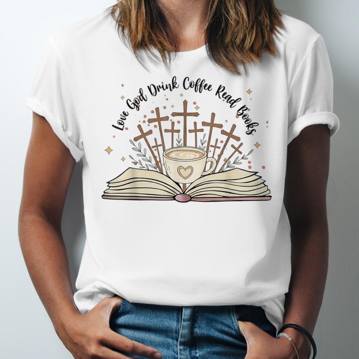 Groovy Flowers Love God Drink Coffee Read Books Christian Unisex Jersey T-Shirt Groovy Flowers Love God Drink Coffee Read Books Christian Unisex Jersey T-Shirt