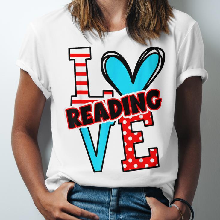 I Heart Books Love Reading Red And Stripe Animated Cat For Men Women Girls Kids Unisex Jersey T-Shirt