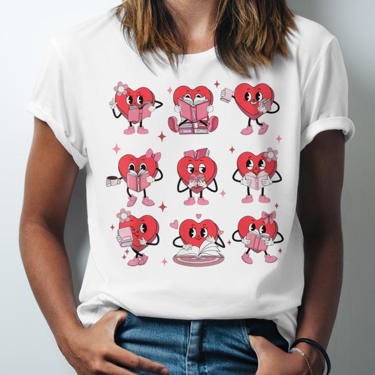 Heart Holding Reading Books Valentine Teacher Book Lover Unisex Jersey T-Shirt