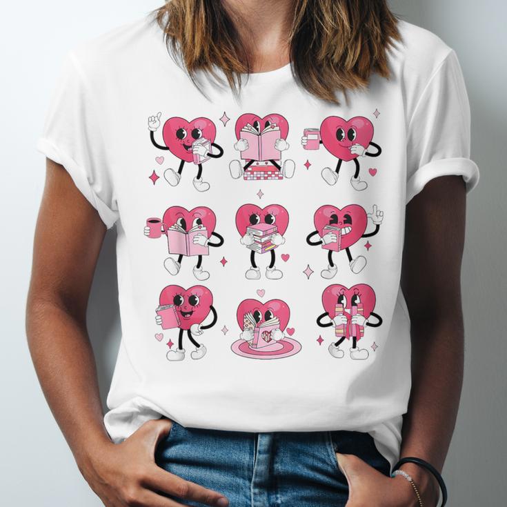 Heart Reading Books Valentine Teacher Boy Girl Book Lover Unisex Jersey T-Shirt