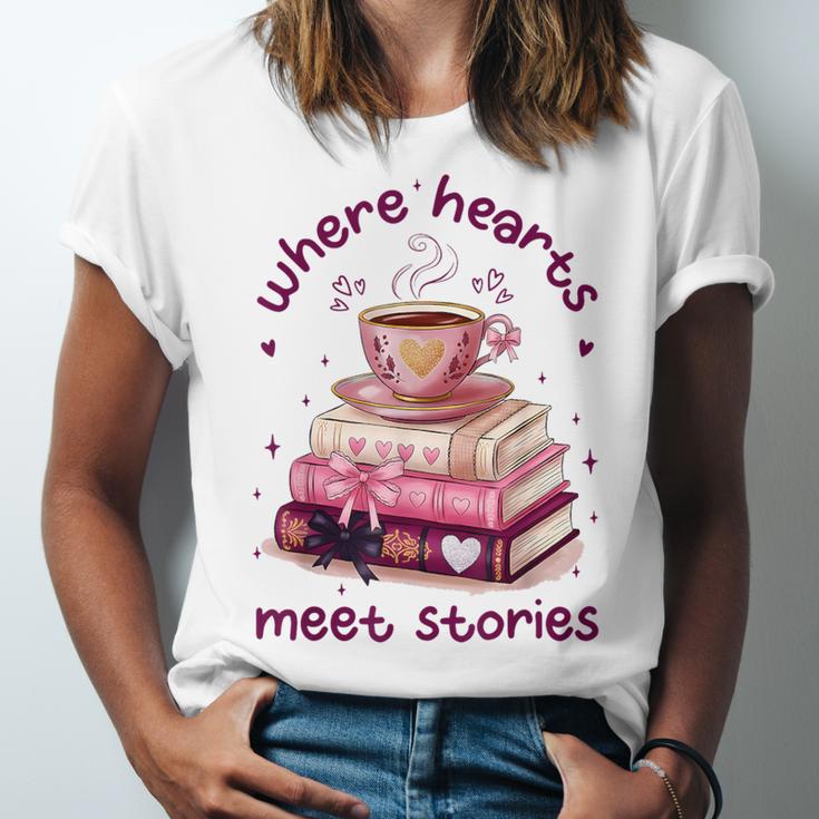 Where Hearts Groovy Meet Stories Coffee Books Valentines Day Unisex Jersey T-Shirt Where Hearts Groovy Meet Stories Coffee Books Valentines Day Unisex Jersey T-Shirt