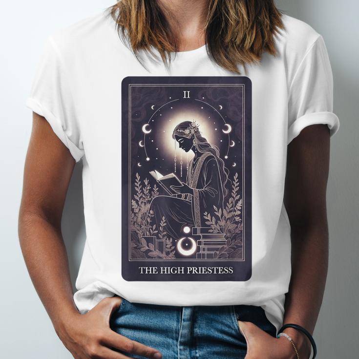 High Priestess Tarot Art Celestial Mystic Book Lover Unisex Jersey T-Shirt High Priestess Tarot Art Celestial Mystic Book Lover Unisex Jersey T-Shirt
