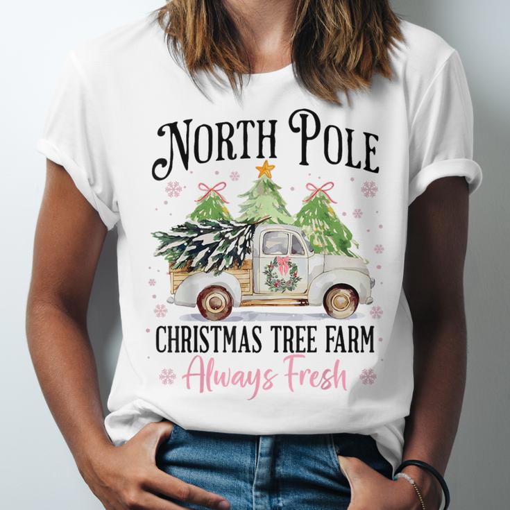 Holiday Scene Nostalgia North Pole Tree Farm Merry Christmas Unisex Jersey T-Shirt