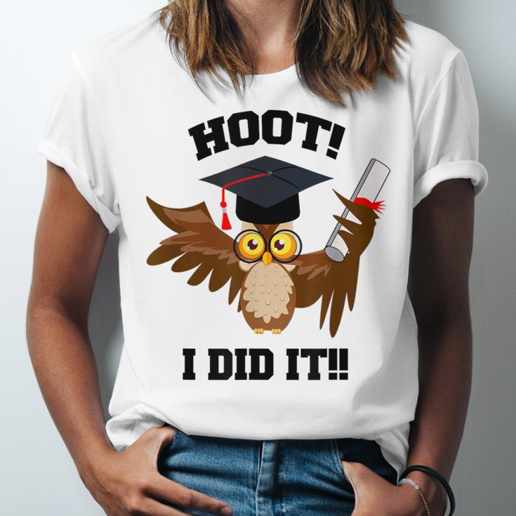 Hoot I Did It Grad Owl Holding Graduation Diploma Congrats Unisex Jersey T-Shirt