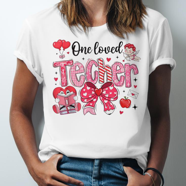 HUGvyn One Loved Teacher Valentine Book Heart Reading Bow Unisex Jersey T-Shirt