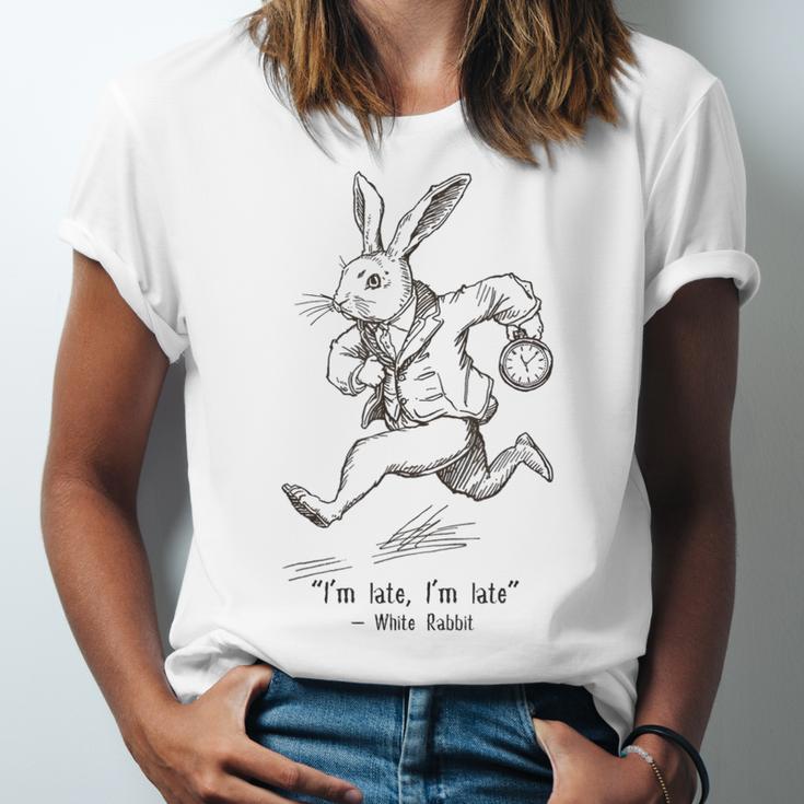 I'm Late I'm Late Rabbit From Alice Wonderland Book Unisex Jersey T-Shirt