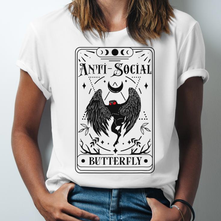 Introvert Apparel Emporium Mothman Tarot Card Antisocial Butterfly Cryptozoologist -Adults Grey Unisex Jersey T-Shirt Introvert Apparel Emporium Mothman Tarot Card Antisocial Butterfly Cryptozoologist -Adults Grey Unisex Jersey T-Shirt