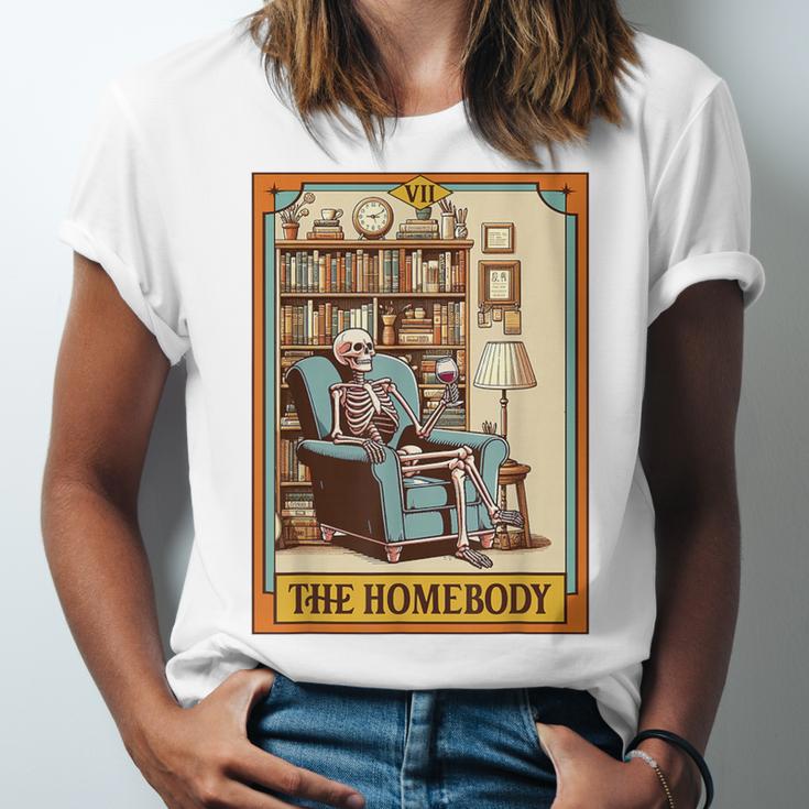 Introvert Homebody Awkward Skeleton The Homebody Tarot Card Unisex Jersey T-Shirt Introvert Homebody Awkward Skeleton The Homebody Tarot Card Unisex Jersey T-Shirt