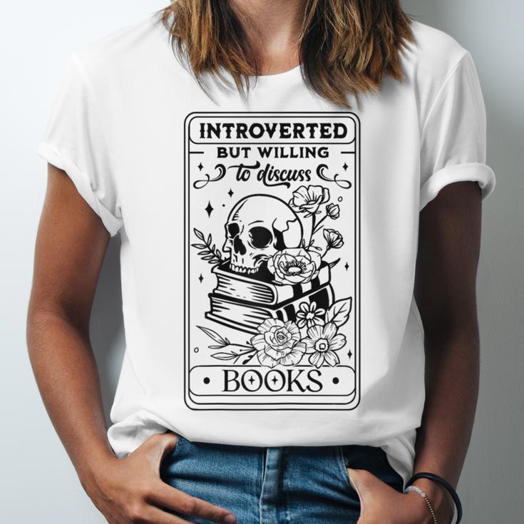 Introverted BUT Willing To Discuss Books Book Lover Unisex Jersey T-Shirt