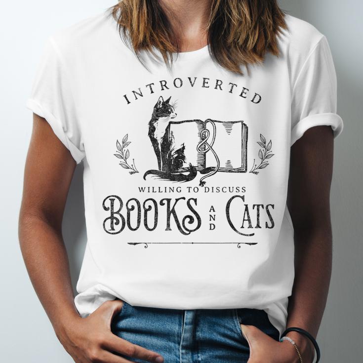 Introverted But Willing To Discuss Cats And Books Unisex Jersey T-Shirt Introverted But Willing To Discuss Cats And Books Unisex Jersey T-Shirt