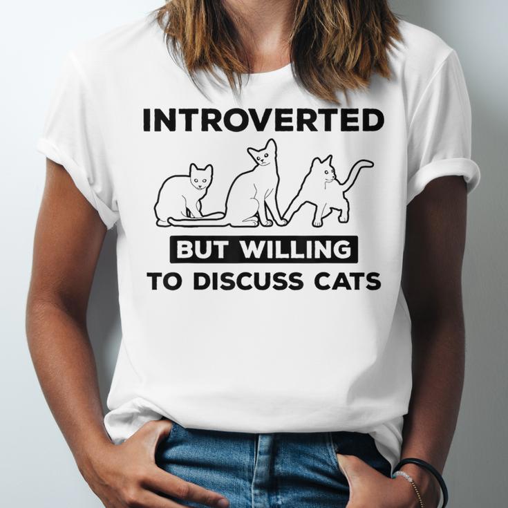 Introverted But Willing To Discuss Cats Introvert Shy Unisex Jersey T-Shirt Introverted But Willing To Discuss Cats Introvert Shy Unisex Jersey T-Shirt