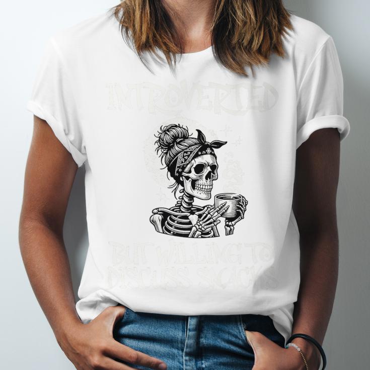 Introverted But Willing To Discuss Snacks Coffee Premium Unisex Jersey T-Shirt