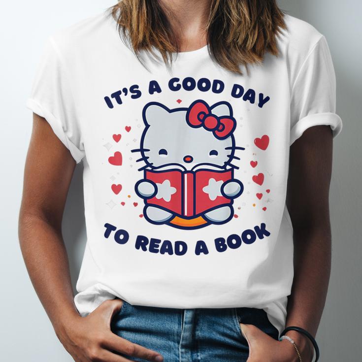 It's a Good Day To Read a Book Cute Cat Book Day Girls Boys Unisex Jersey T-Shirt