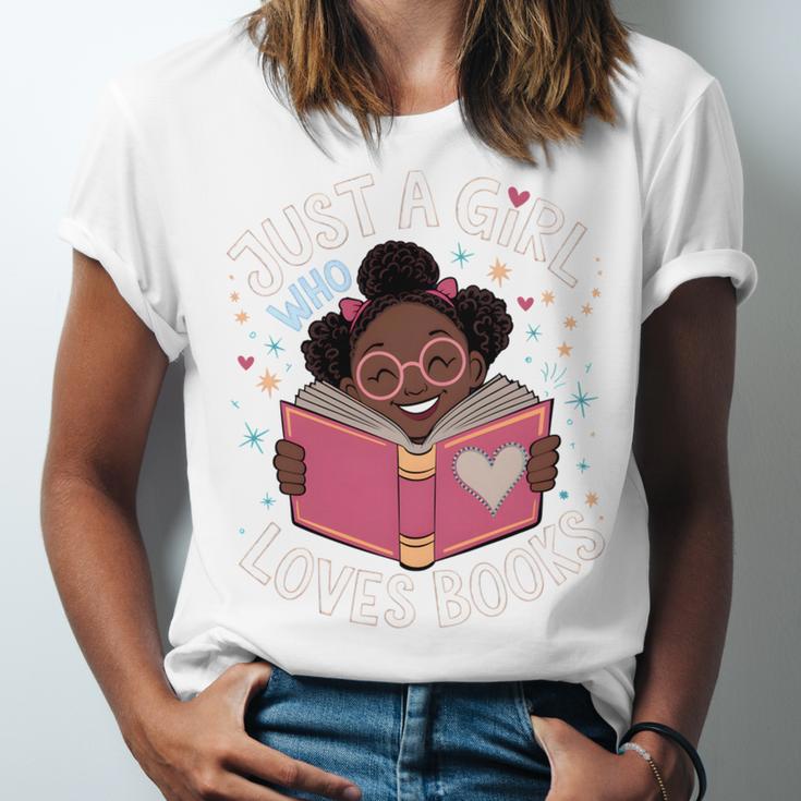Just A Girl Who Loves Books Cute African American Afro Unisex Jersey T-Shirt Just A Girl Who Loves Books Cute African American Afro Unisex Jersey T-Shirt