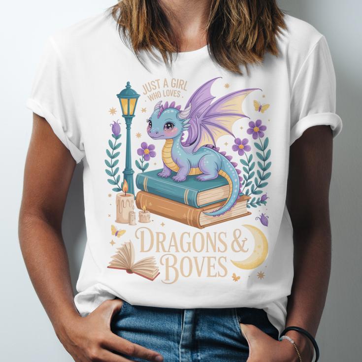 Just a Girl Who Loves Dragons & Books Reader Fantasy Fun Premium Tri-Blend Unisex Jersey T-Shirt